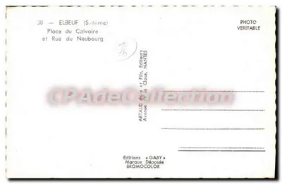 Elbeuf (S.-Nimie) — Plaza del Calvario y Calle del Neubourg — Éditions Gaby — Reverso