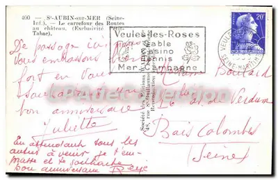 O castelo de Saint-Aubin-sur-Mer — cruzamento das estradas — editor Veule-des-Roses — Verso