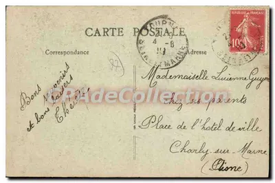 Tournan — Hotel de Ville com torres e relógio — Galand, livraria, Tournan — Verso