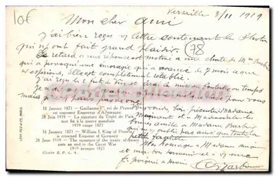 Versailles — Assinatura da Paz — 28 Junho 1919 — Verso