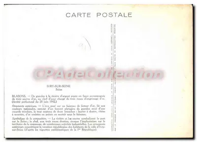 Ivry-sur-Seine — blason municipal — editor R. Louis, n° 94 — Verso