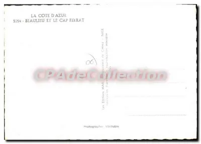 Beaulieu y el Capo Ferrat — La Costa Azul — Ediciones MAR, Boulevard de Cimiez, Niza — Reverso