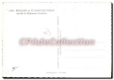 Beaulieu e Saint-Jean-Cap-Ferrat — vistos da Moyenne Corniche — Edições 'LA CIGOGNE' — Verso
