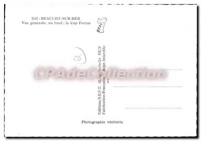 Beaulieu-sur-Mer — Ogólny widok, w tle: Kap Farret — Wydawnictwo S.E.P.T. NICE — Rewers