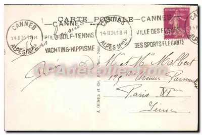 CANNES - Promenada Croisette — J. Gilletta et Cie, Édit. Phot., nr 421 — Rewers