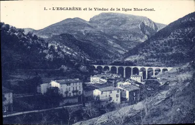 L'ESCARÈNE e o Viaduto da linha Nice-Coni — Lemaître & Cie, editor Nice, n° 06 A