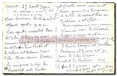 Port Golfe-Juan — Widok portu i Hotelu Capri — Wydawca C.P. (C.P. 781) — Rewers