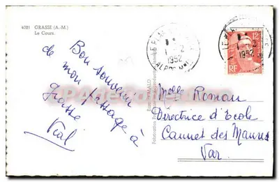 Grasse — vista panorâmica com kiosque e carros — editor MAILO, n° 4021 — Verso