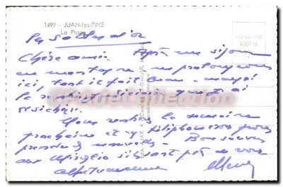 Juan-les-Pins — De Strand — Uitg. A.J.A.X. n°1499 — Achterkant