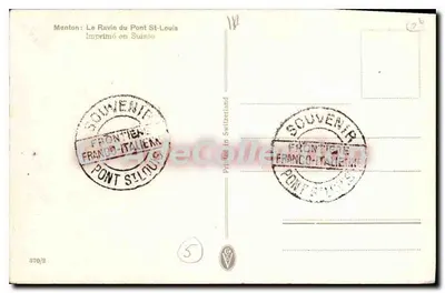 Menton: Widok na Ravin du Pont-St-Louis — wydane w Szwajcarii — wydawca G. Burel — Rewers