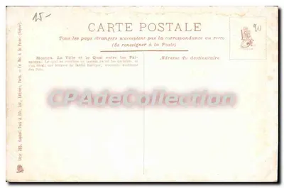 Menton — A cidade e o cais entre os palmeiras — Galet, série 765 — Verso