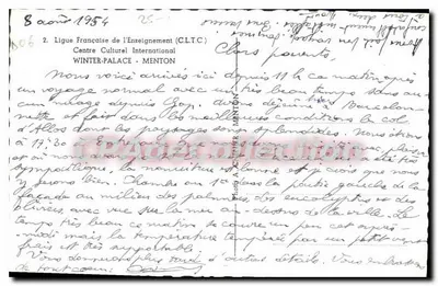 Hotel Winter Palace — Menton — Ligue Française de l'Enseignement (C.L.T.C.) — Verso