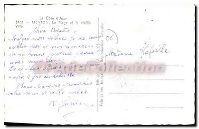 Menton — A praia e a cidade velha — Éditions Lafaille, n° 3463 — Verso