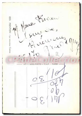 Menton — O novo Cassino — editor C.A.P. n° 12076 — Verso