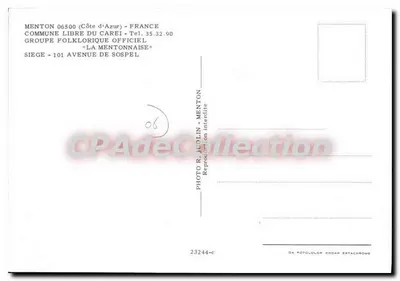 Vrouw in volkskleding — Menton — Officieel Volkstumelijk Groepje — Achterkant
