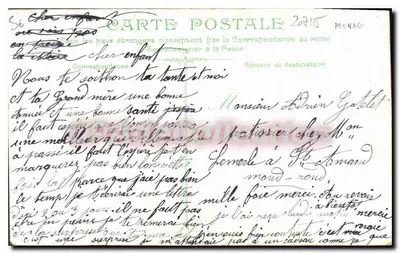 Mônaco. Vista geral da Principalidade — editor H.V. n°33 — Verso