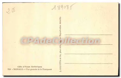 Mônaco — Vista geral da Principalidade — J. Gilletta e Cie — Verso