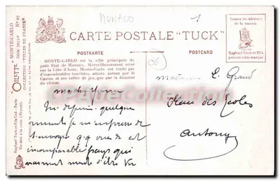 Monte-Carlo — vista panorâmica — Tuck & Fils, N° 59 — Verso