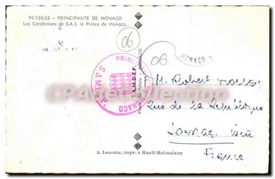 Carabinierowie S.A.S. Princesa Monako — La Cigogne, wydawca nr 99.138.03 — Rewers