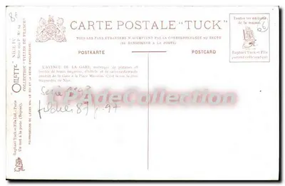 Nice. A Avenida da Estação — Raphael Tuck & Fils, Série IV, N° 66 — Verso