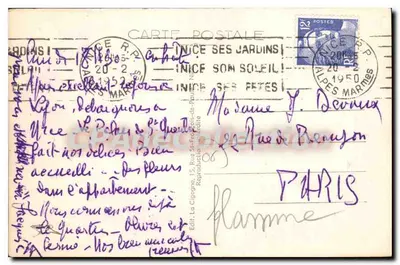 NICE — A Praia e o Castelo — Éd. La Cigogne, n° 1083 — Verso