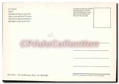 Batalha de flores noturnas — Nice — FISA I.D. - Palauterial, 26 - Impresso na Espanha — Verso