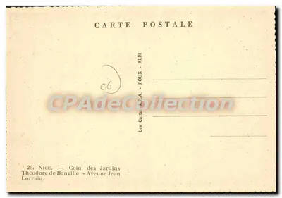Nice — Kąt Ogrodu — Théodore de Banville — Aleja Jean Lorrain — wydawca POUX - ALBI — Rewers