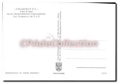 Antieke ansichtkaart De Logementen van C tot G — Roquebrune-Cap-Martin — Uitgaven Diplome — Achterkant