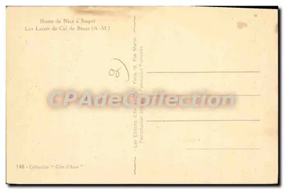 Rodovia de Nice a Sospel — Os Curvas do Col de Braus — Les Éditions d'Art AVON, Paris — Verso