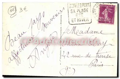 Juan-les-Pins — A Promenade e a Praia — Bilhete postal antigo n°177, editor AHE — Verso