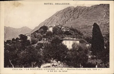 Hotel Bellevue — La Bollène-Vésubie, zomerverblijf op 45 km van Nizza — uitgever L. Gilletta en Cie, n° 1353 bis