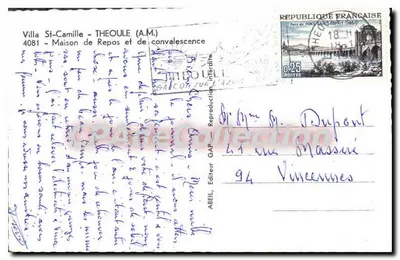 Villa St-Camille - THEOULE (A.M.) — Casa de Repouso e Convalescência — ABEL, Editor — n° 4081 — Verso
