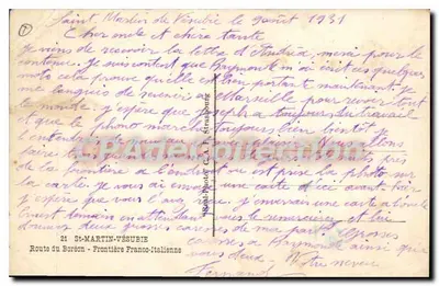 Franco-Italiaanse grens — Saint-Martin-Vésubie — uitgever C.A.D. n° 21 — Achterkant