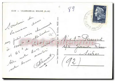 Valdeblore-la-Bolline — widok panoramiczny i kościoł — Wydawnictwo MAURY, bd de Cimiez, Nice — Rewers