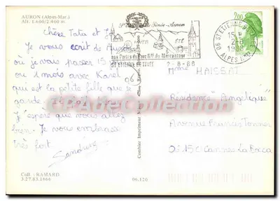 Auron (Alpes-Maritimes) — widok kompleksu sportowego i hotelu « Résidence Angélique » — Wydawca Combière N° 06.120 — Rewers