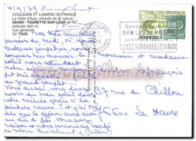Tourette-sur-Loup — Vista geral — Edições Jean VVon Paris, n° 10/7625 — Verso