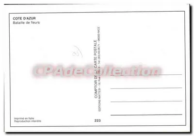 Dançarina de carnaval — Batalha de flores — Edições Comptoir de la Carte Postale, n°223 — Verso
