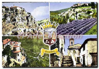 Gourdon — vista panorâmica com lavanda e aldeia — Edições GILLETTE, NICE