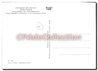 Vallauris — Centro Mundial de Cerâmicas e Poterias de Arte — editor S.E.P.T. e distribuído por OTSET COLOR ADIA — Verso