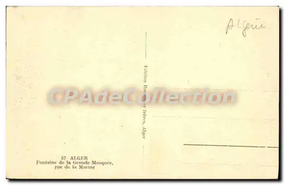Fontanna Wielkiej Mezquity — ulica Marine — Wydawnictwo Baconnier Frères, Algieria — Rewers