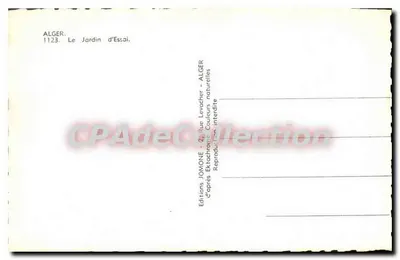 Algieria — Ogród Eksperymentalny — Algieria, Ogród Eksperymentalny, Wydawnictwo JOMONE, n°1123 — Rewers