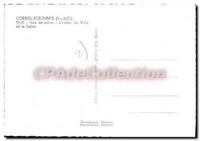 Corbeil-Essonnes (S.-et-O.) — Widok z lotu — Hotel de Ville i Seina — Wydawnictwo 'CLN', Drukarnia Combier — Rewers