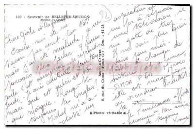 Bellevue - Meudon — vista panorámica — Tarjeta postal antigua deCollection — Reverso