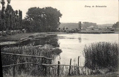 Lago de Brisemiche — vista do lago com vegetação e árvores — Héliotype Bourdier-Faucheux, Versailles