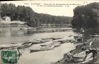 Alfort — Vista da Baignade de St-Maurice e Ilha de Charentonneau — E. M.