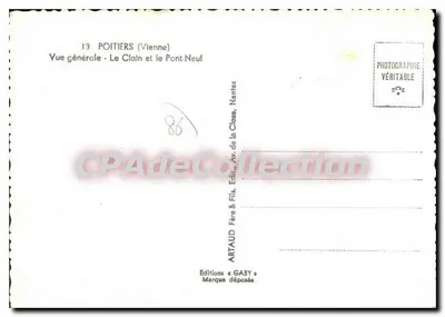 Poitiers (Vienne) — Vista geral - Le Clain e o Pont-Neuf — Edições Gaby — Verso