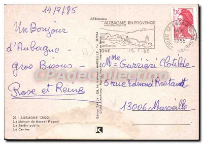 Aubagne — Lembrete de Aubagne — Continental Edition — Verso
