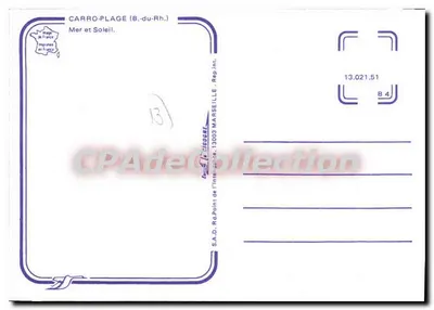 Carro-Plage (B. do Rh.) — praia animada — S.A.D. de l'Intelligence, Marselha — Verso