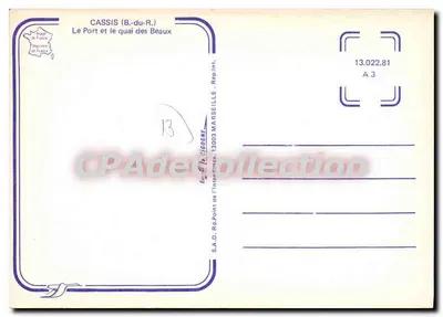 Cassis (B.-du-R.) — O Porto e o cais dos Beaux — S.A.D. de l'Intendance, Marselha — Verso