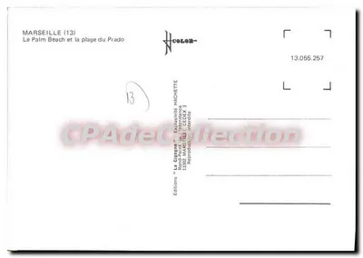 Le Palm Beach e a praia do Prado — Marselha (13) — Edições 'La Cigogne' Hachette — Verso
